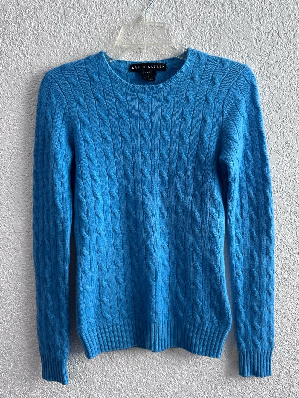 Ralph Lauren Black Label 100% Cashmere Cable Knit Sweater Blue M Quiet Luxury